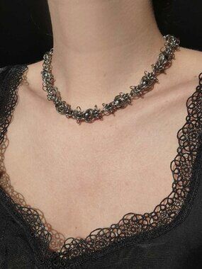 Gothic silver barbed wire necklace